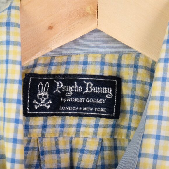 Psycho Bunny Shirt Mens 2 Medium Yellow Blue Button Up Long Sleeve - Picture 7 of 9